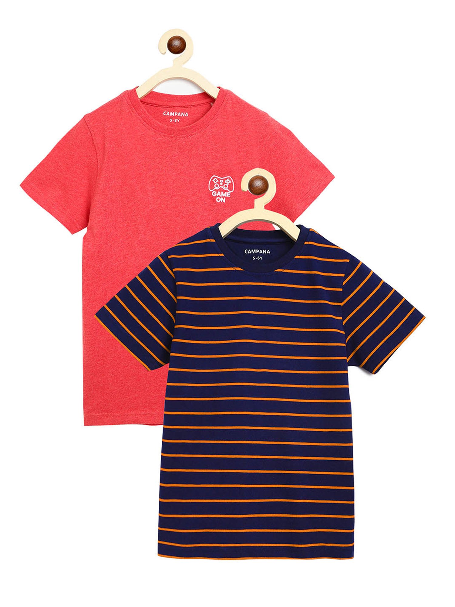 Campana Kids Coral & Navy Striped T-Shirt (Pack Of 2)