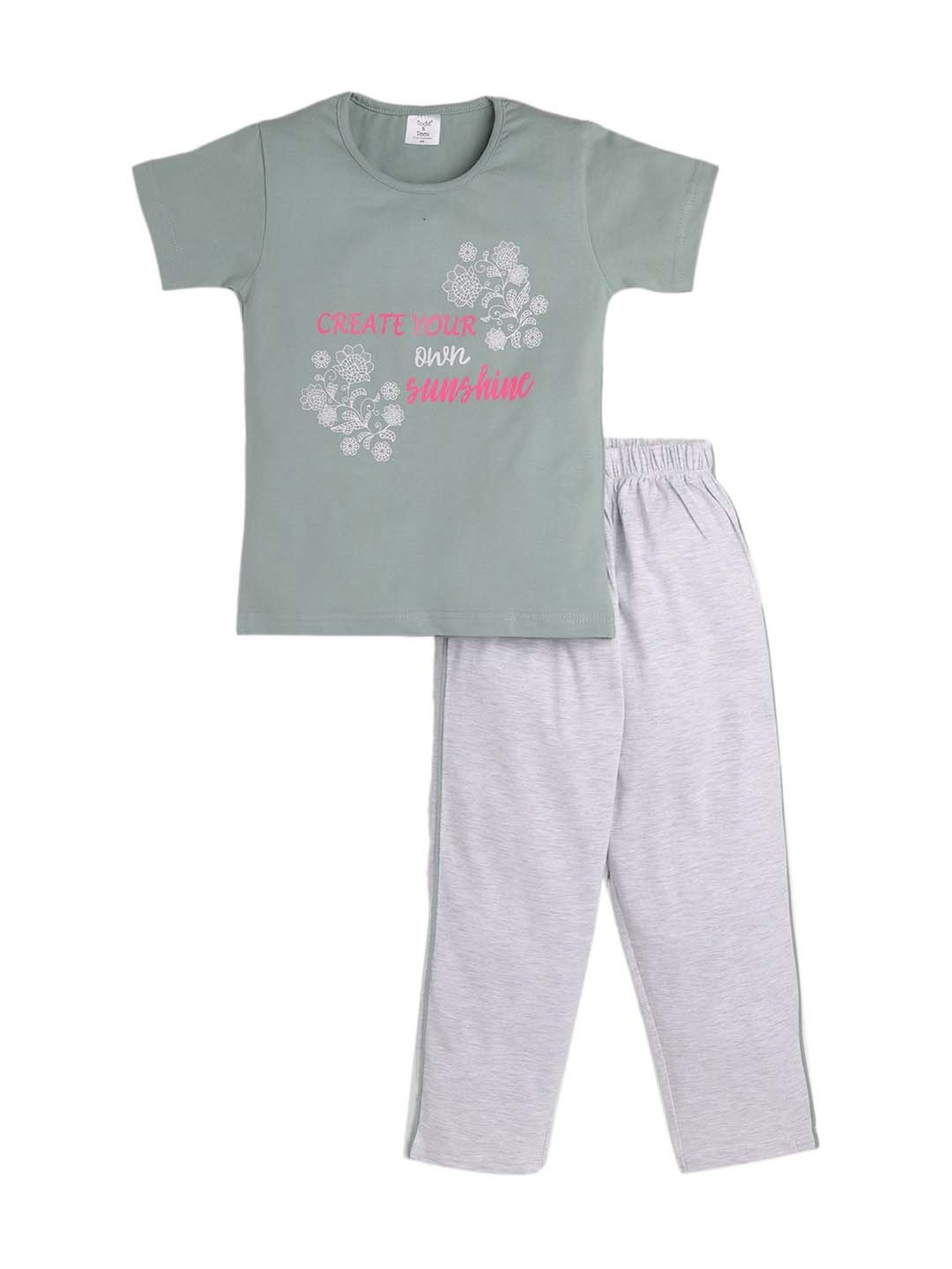 Todd N Teen Kids Mint Green Cotton Printed T-Shirt & Pyjamas
