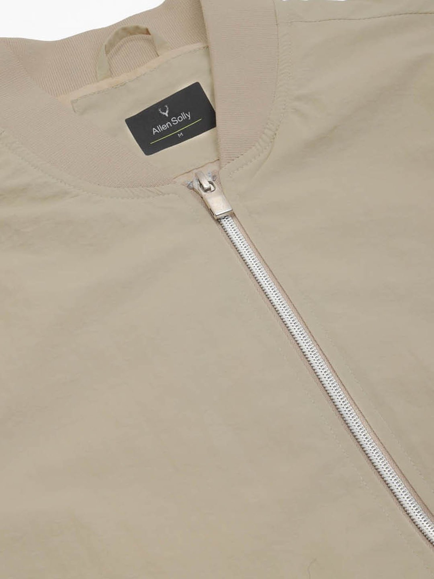 Allen Solly Light Beige Cotton Regular Fit Striped Bomber Jacket