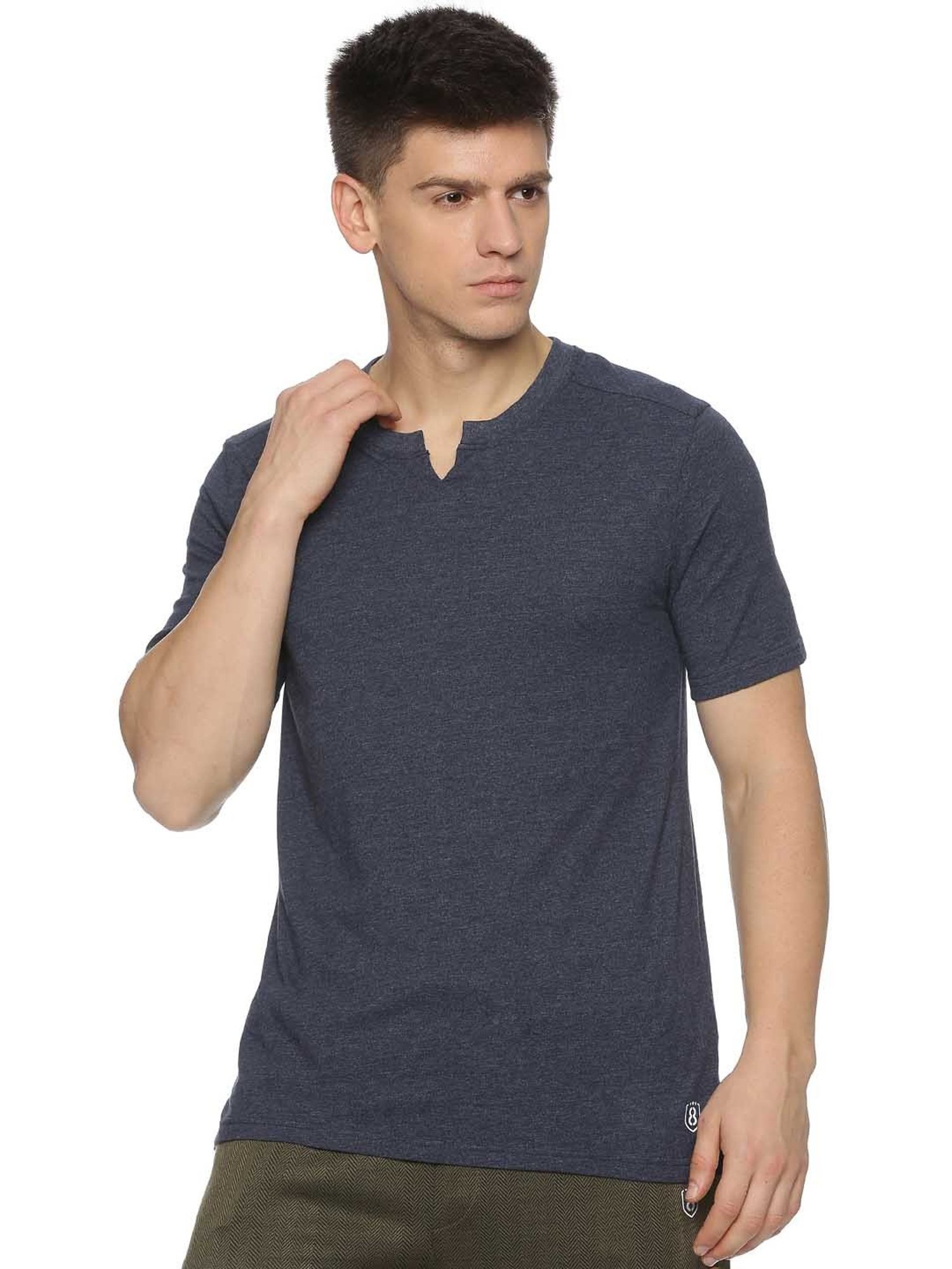 DOMIN8 Men Upf Sun Protection Eco Friendly Yoga T-Shirt With Notch Neck(Blue)