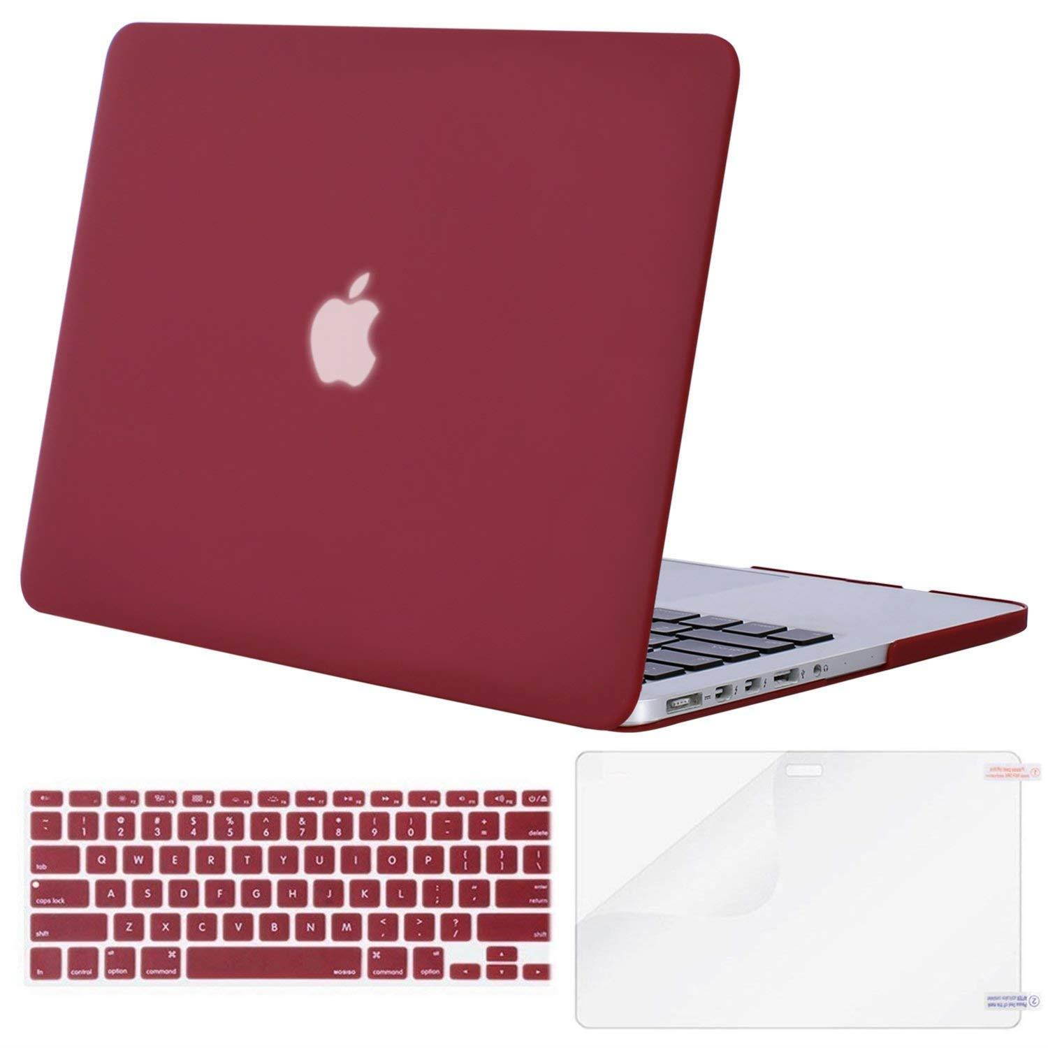 MOSISO Case Only Compatible MacBook Pro (W/O USB-C) Retina 13 Inch (A1502/A1425)(W/O CD-ROM) Release 2015/2014/2013/end 2012 Plastic Hard Shell & Keyboard Cover & Screen Protector, Wine Red