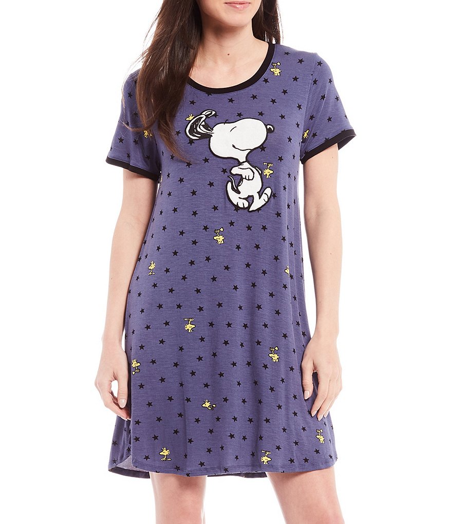Peanuts Woodstock & Star Print Snoopy Jersey Knit Sleepshirt