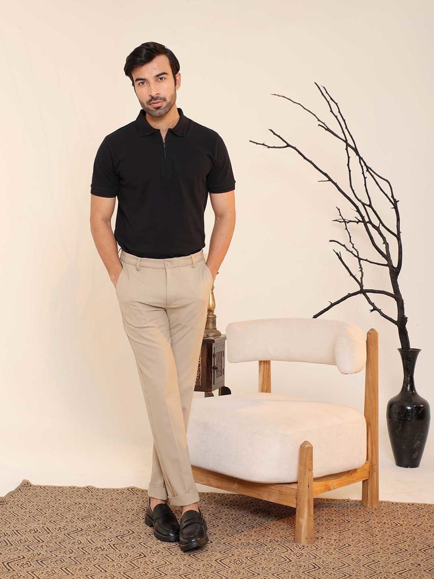 SUBTRACT Black Regular Fit Cotton Polo T-Shirt