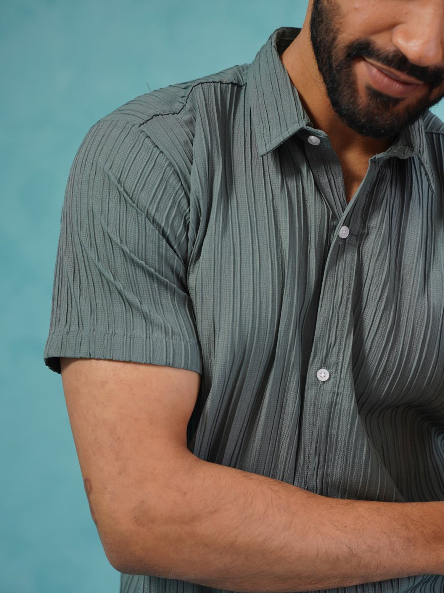 Indian Needle Grey Regular Fit Texture Shirt