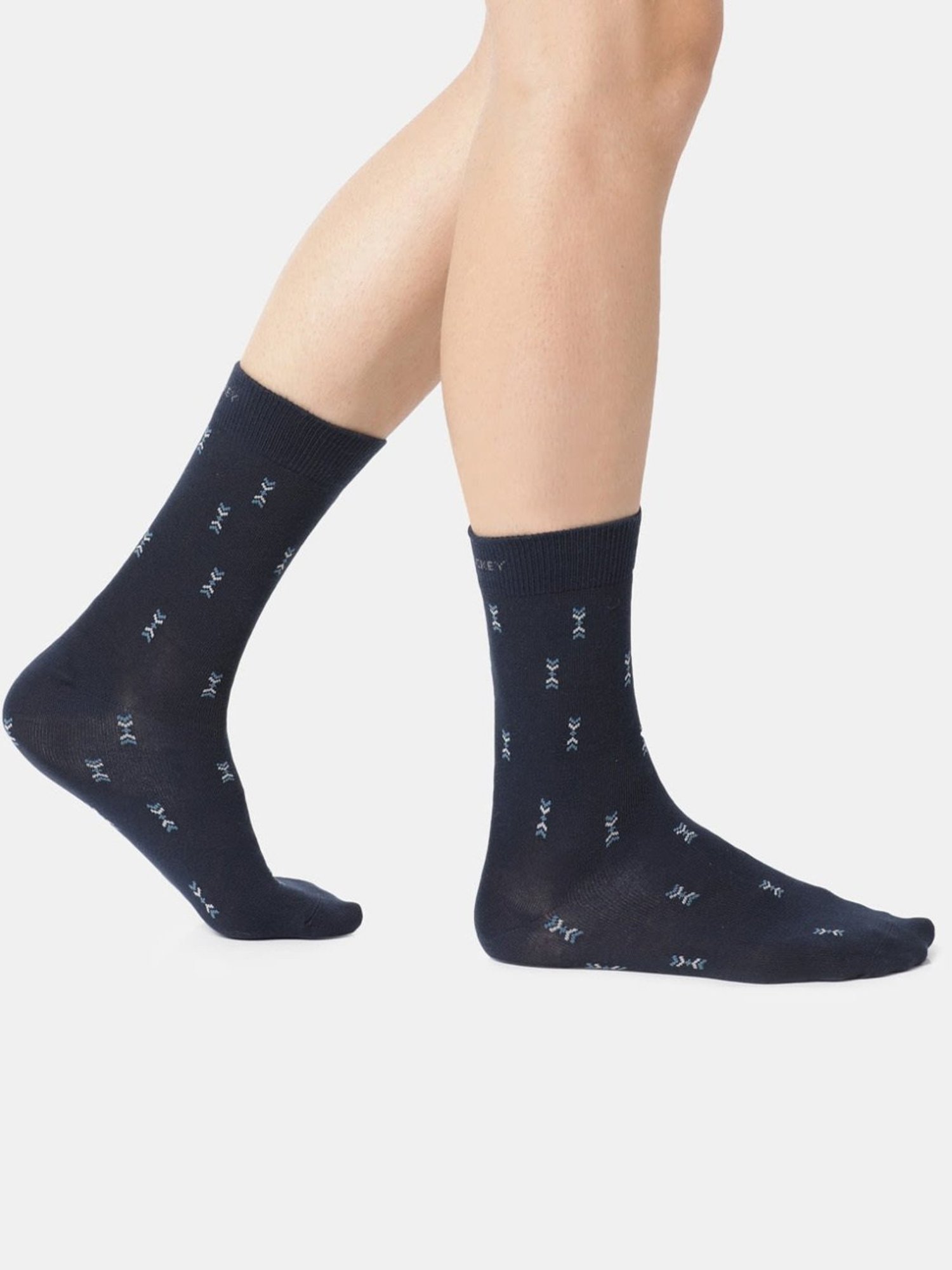 Jockey 7104 Navy Cotton Crew Length Socks with Stay Fresh Treatment - Pack of 3 (Prints May Vary)