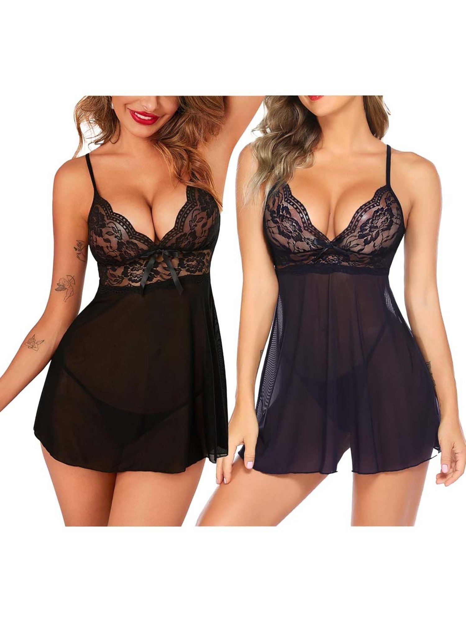 AROUSY Black & Blue Self Pattern Baby Dolls - Pack Of 2