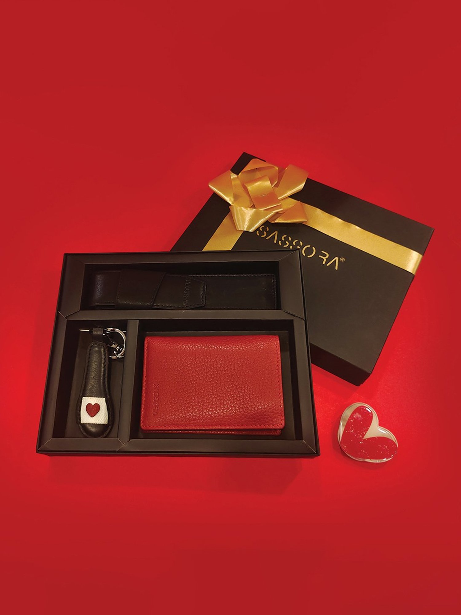 SASSORA Red & Black Solid Wallet, Keychain & Pencase Combo Set