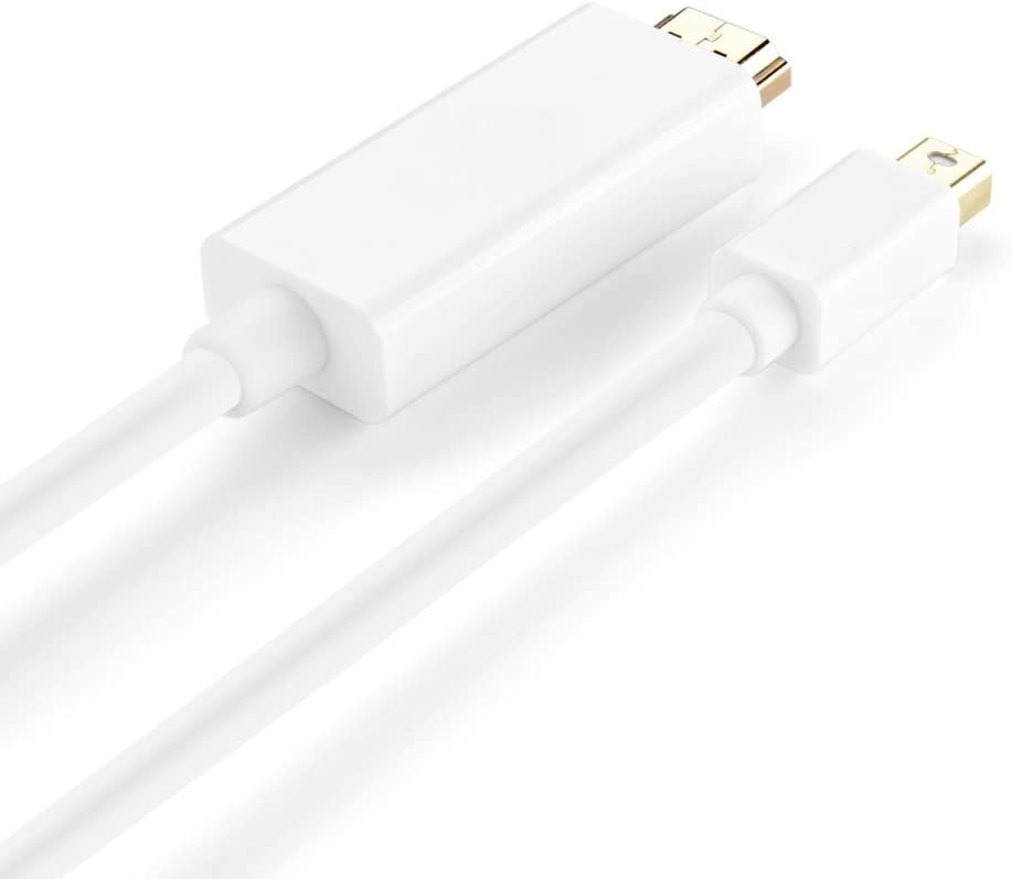 TNP Mini DisplayPort to HDMI Adapter Cable (6FT) - (Thunderbolt 2 Compatible) mDP Mini DP to HDMI Male Connector Port Full HD 1080P Ready Video Audio Converter Wire Cord Plug - White