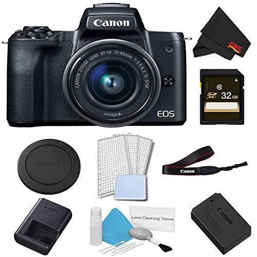 Canon EOS M50 Mirrorless Digital Camera with 15-45mm Lens (Black) Basic Bundle w/ 32GB Memory Card - Intl Model