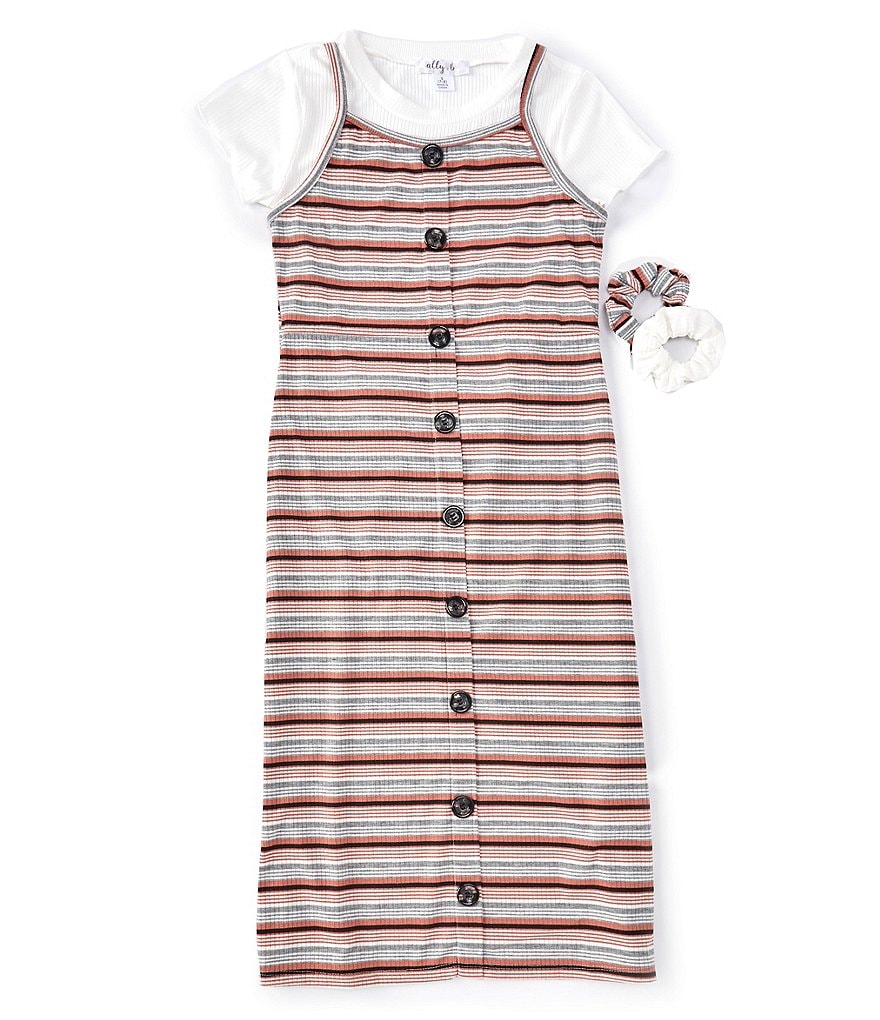 Ally B Big Girls 7-16 Sleeveless Striped Dress & Solid Short-Sleeve Tee Set