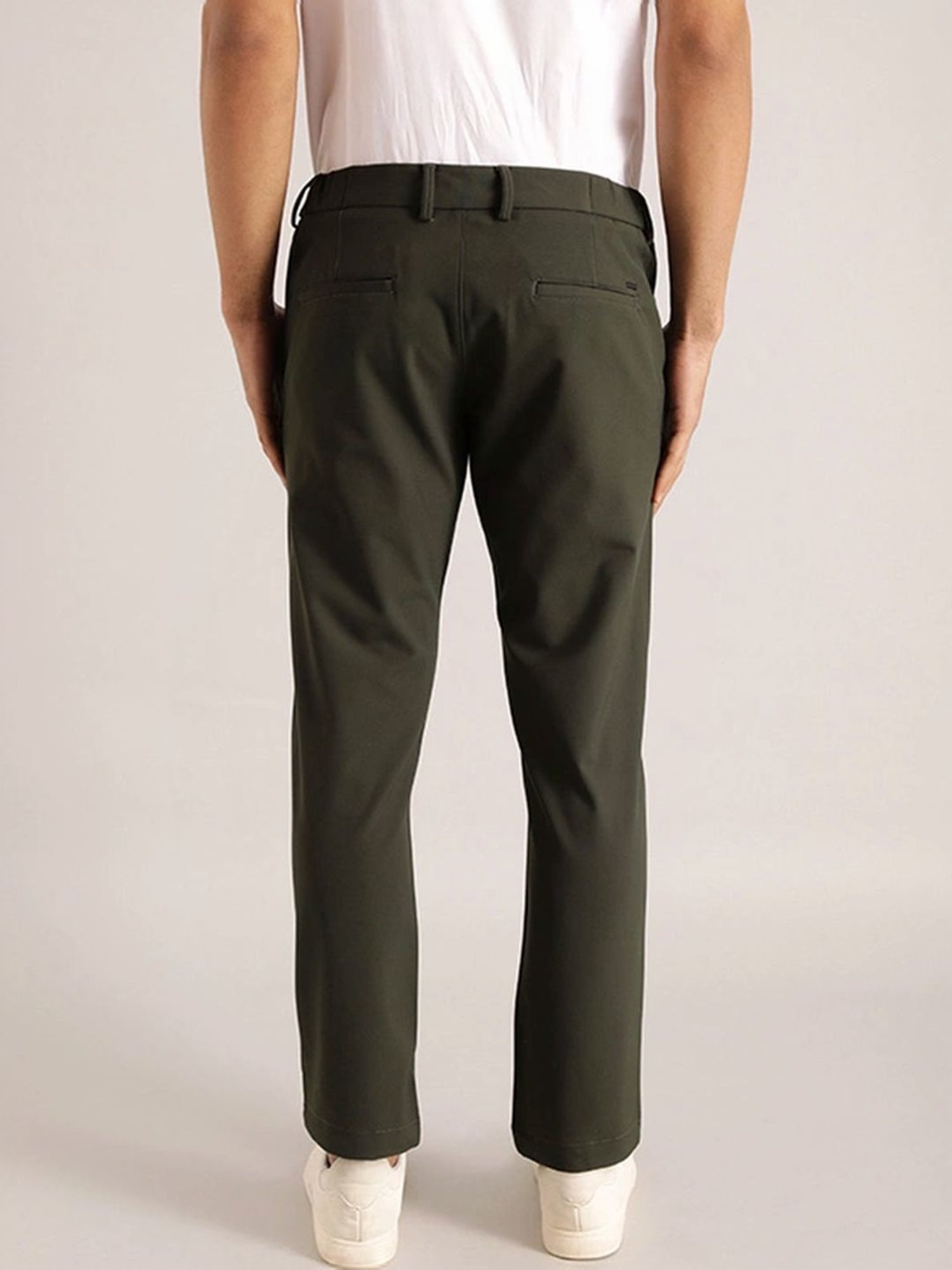 Slowave Beige Regular Fit Flat Front Trousers