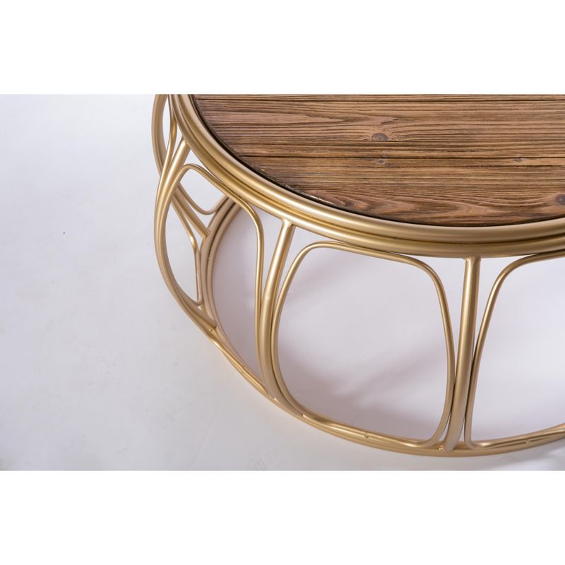 Bold Tones Large Round Wood and Metal Coffee Table