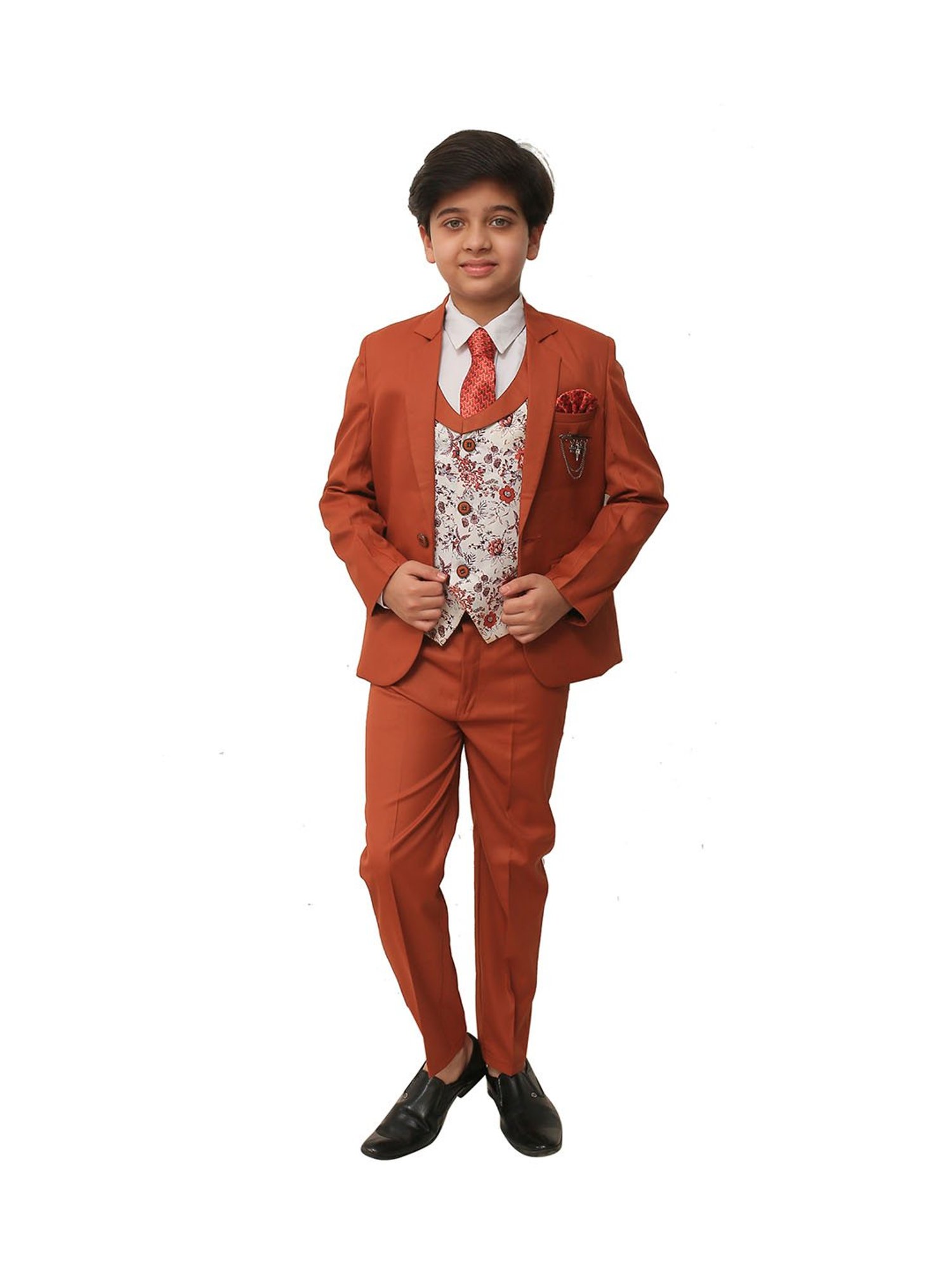 Fourfolds Boys Blue & White Solid Full Sleeves Suit Set