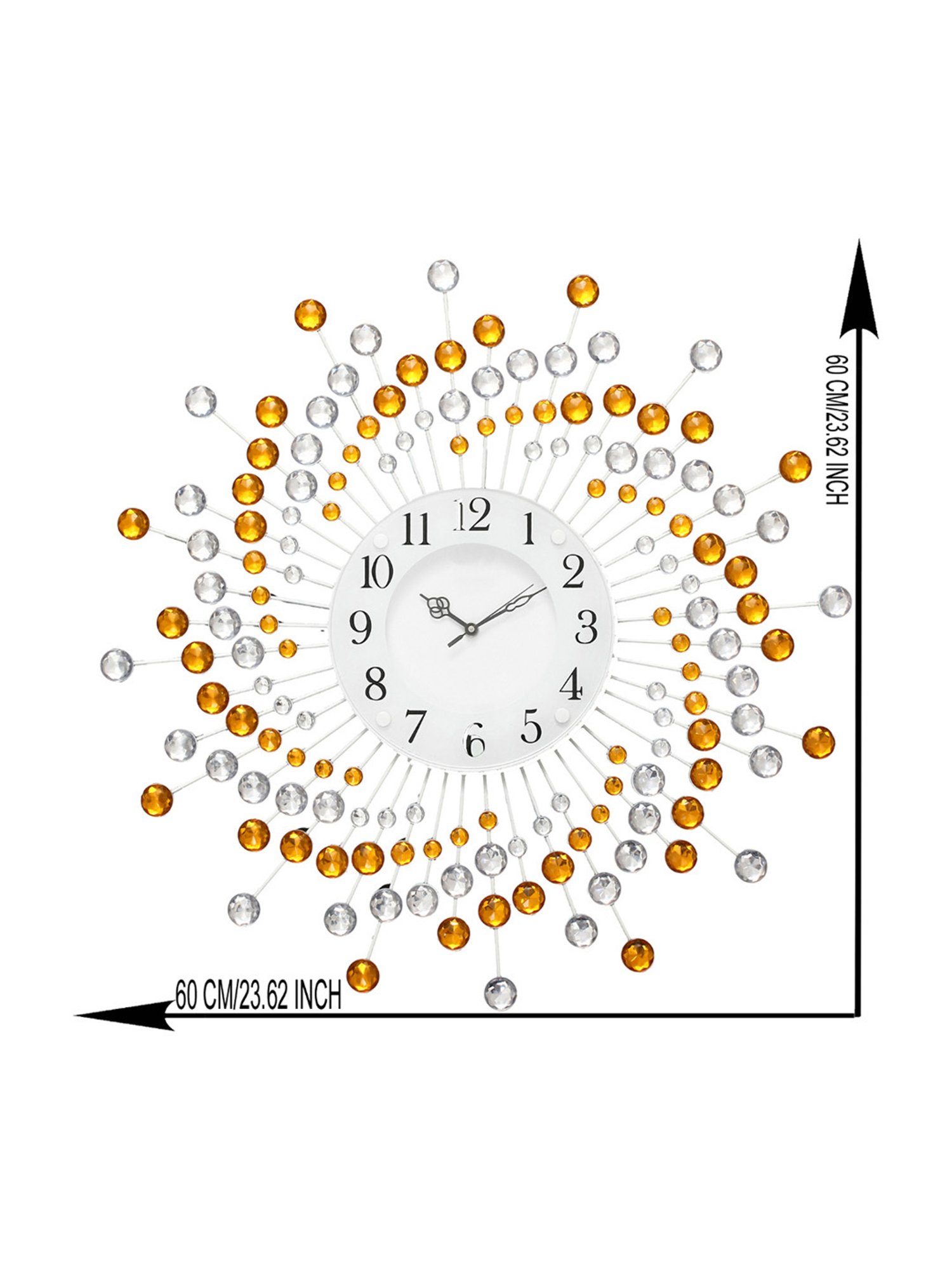 CHRONIKLE Round Embellished White & Yellow Iron Wall Clock