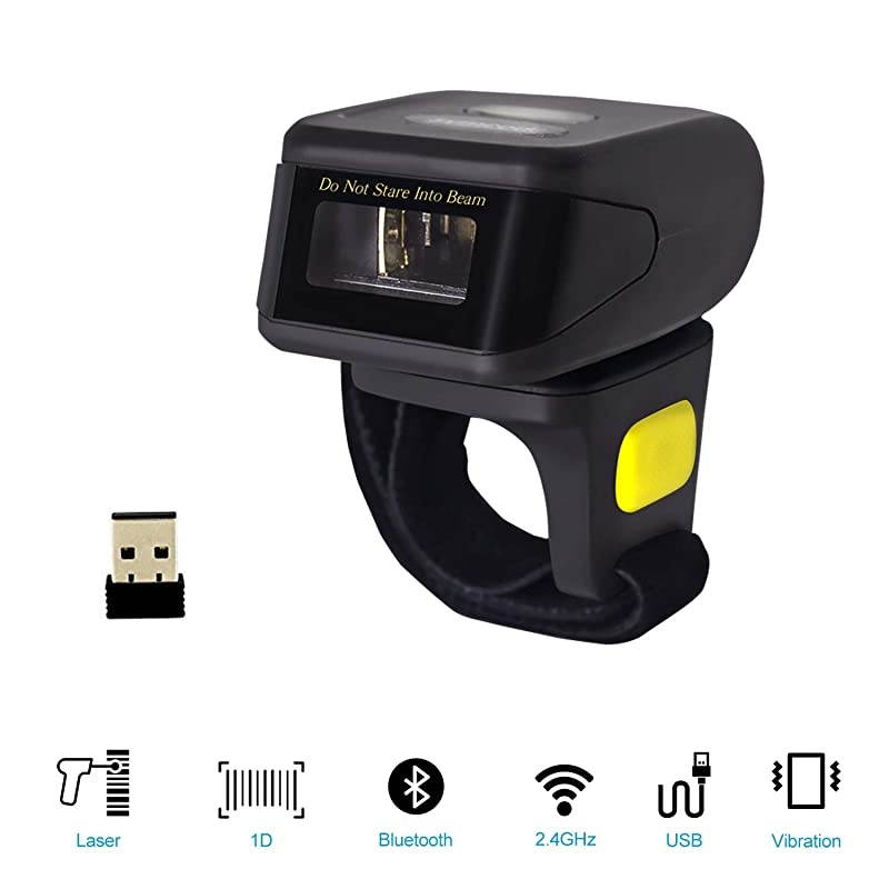 Portable 1D Laser Bluetooth Barcode ScannerHandheld Mini Wearable Ring Wireless Barcode Reader for WindowsAndroidiOSMac