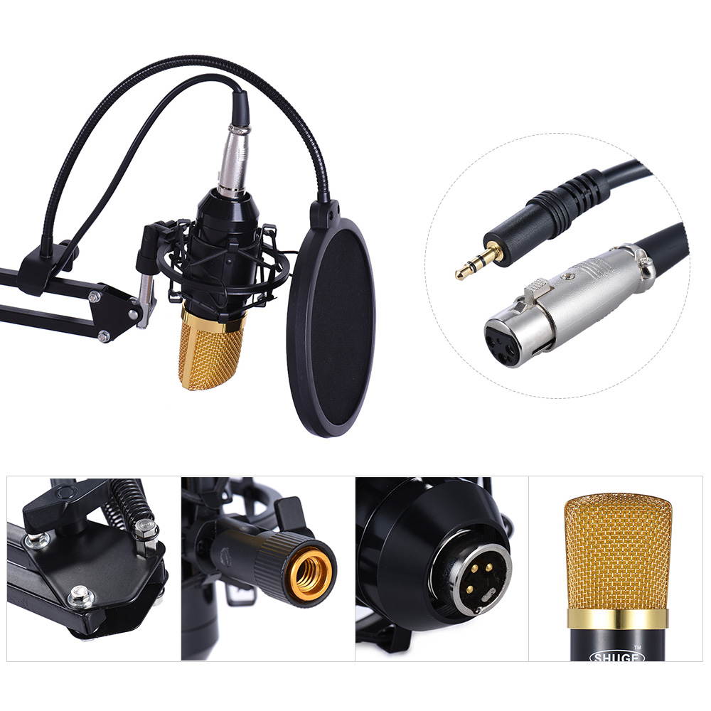 EC2WORLD Professional Broadcasting Studio Recording Condenser Microphone Mic Kit with Shock Mount Arm Stand Mounting Clamp Pop Filter