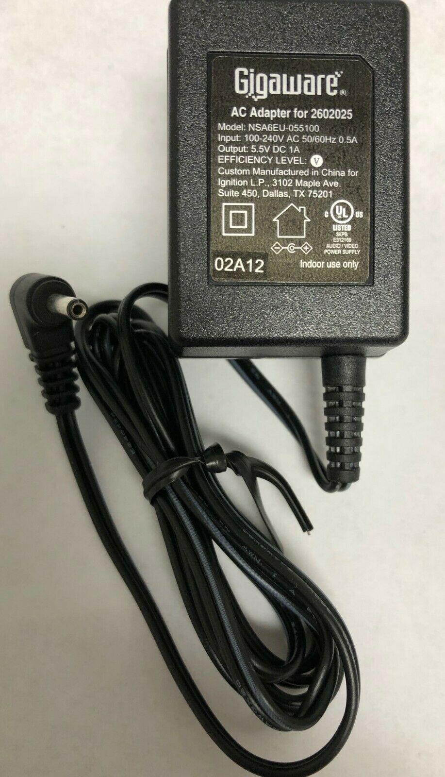 New Gigaware NSA6EU-050100 Power Supply AC Adapter for 2602025 Output DC 5.5V 1A