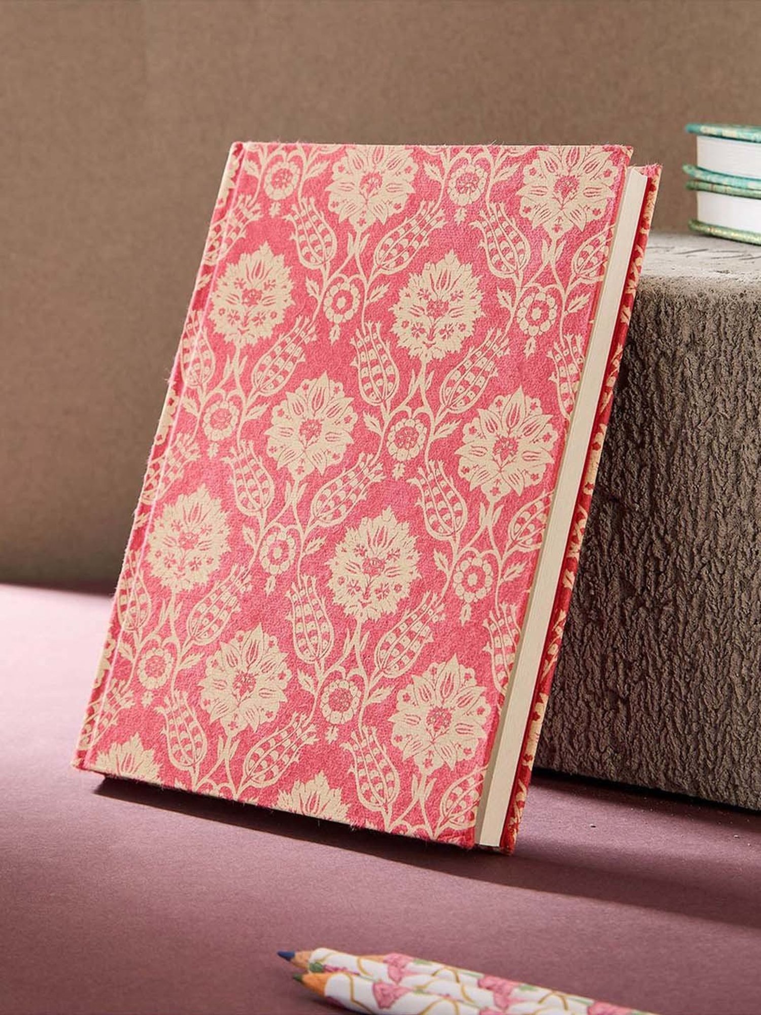 Fabindia Home Pink Paper Printed Sarkhaab Large Notebook