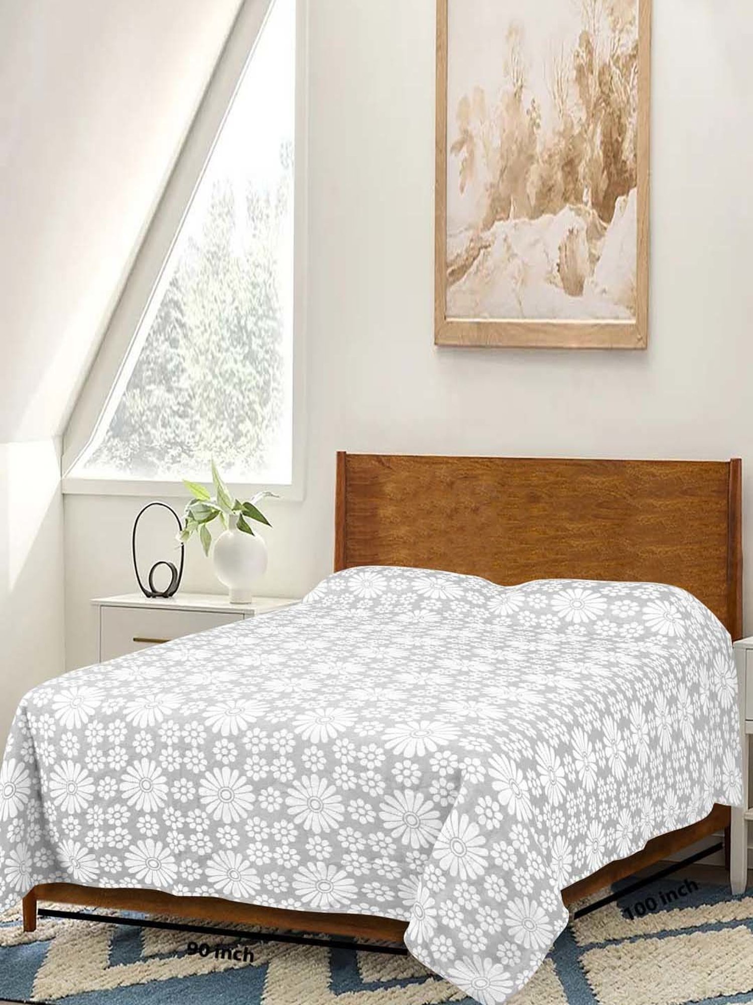 Saral Home Easy Living Grey Cotton 150 TC Chitki Queen Bed Cover