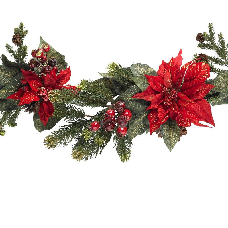 60" Poinsettia & Berry Garland - Nearly Natural