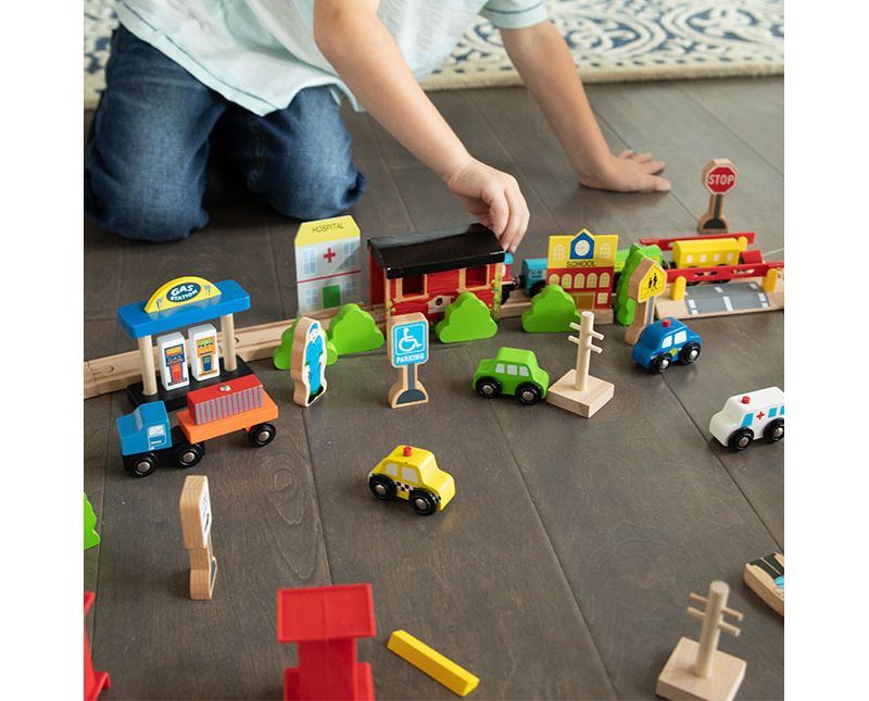  Fat Brain Toys Wooden Express 100 Piece Train Set FB259-1