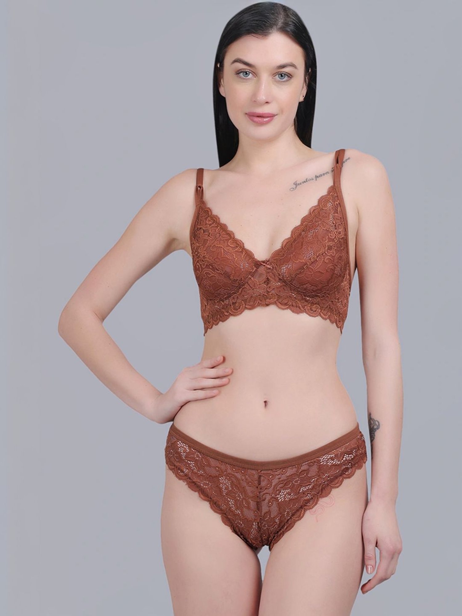 mod & shy Brown Self Pattern Everyday Bra Panty Set