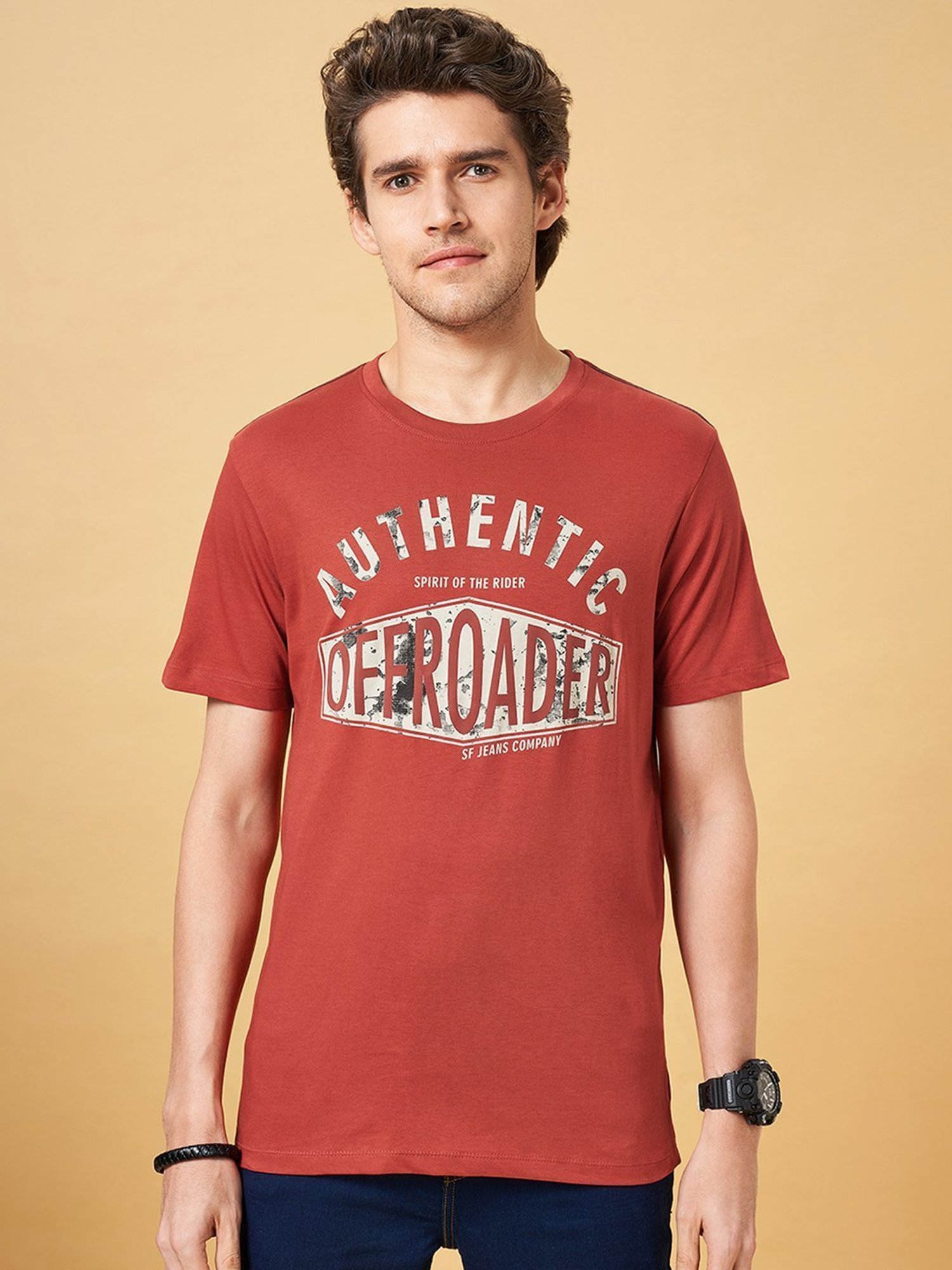 Sf Jeans By Pantaloons Rust Slim Fit Printed T-Shirt