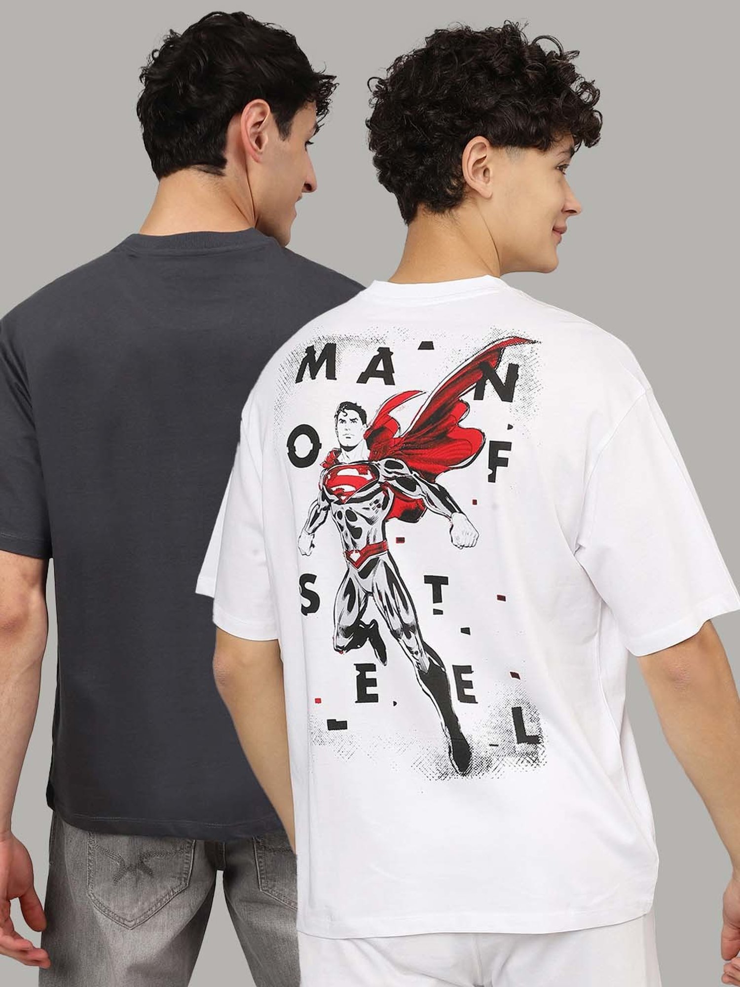 Free Authority Dark Grey & White Regular Fit Dc Comics Printed Crew T-Shirt - Pack of 2