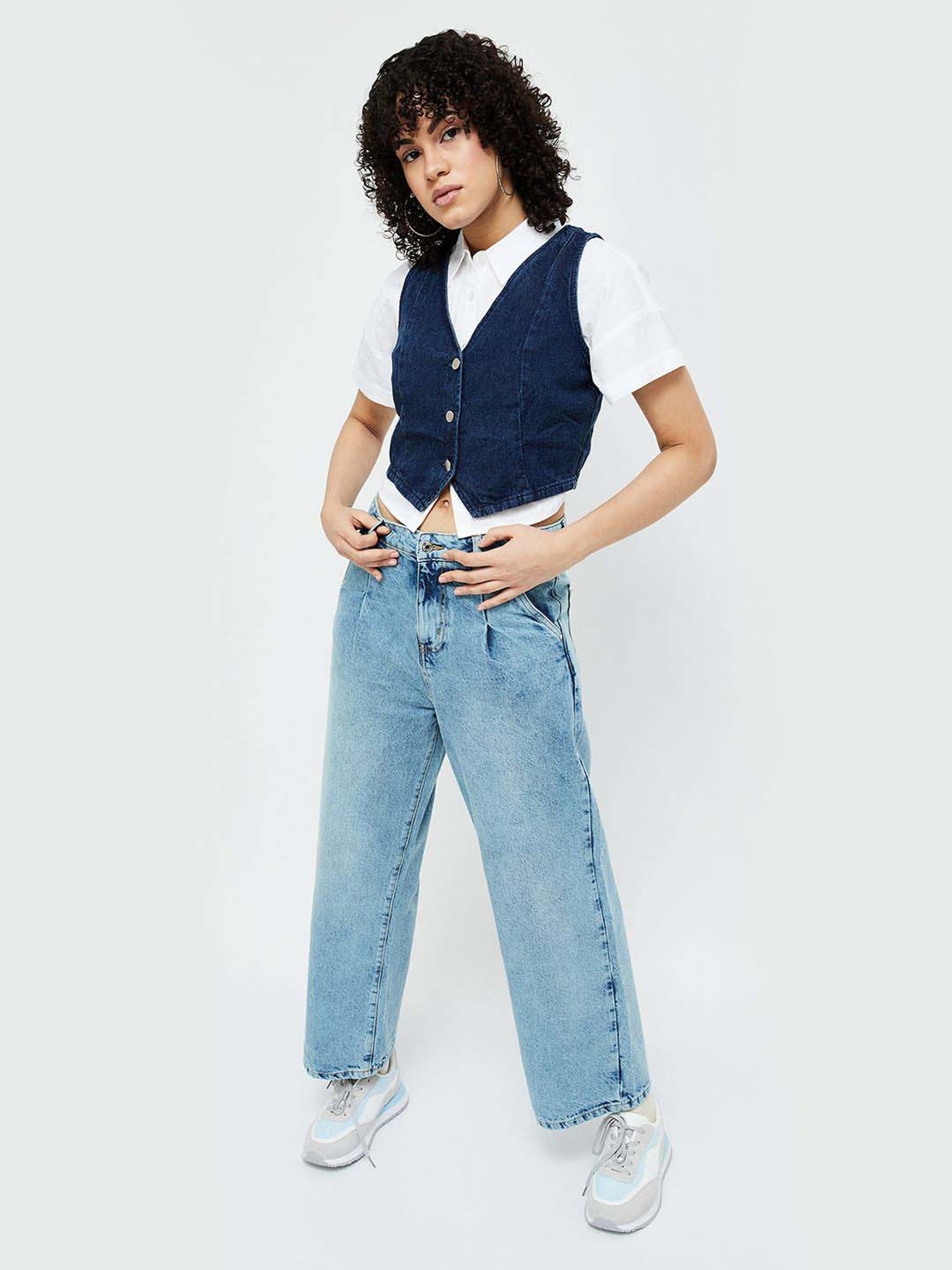 Ginger by Lifestyle Denim Blue Cotton Crop Jacket