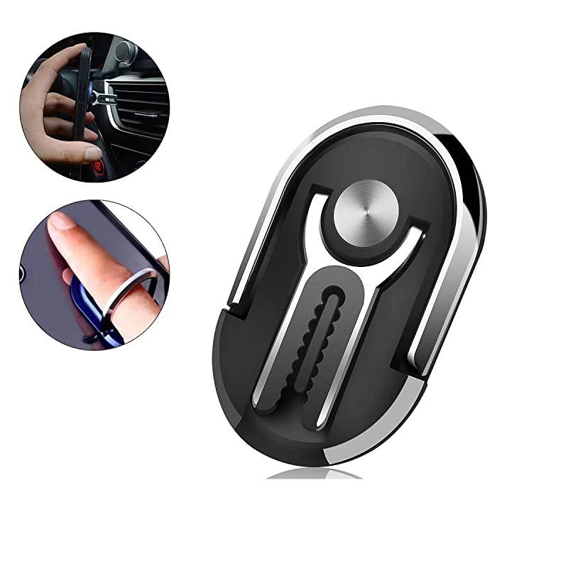 Cell Phone Ring Holder Stand 3 in 1 Universal Air Vent Car Phone Mount and Finger Grip Ring Kickstand 360&deg;Rotation amp 90&deg;Flip Black