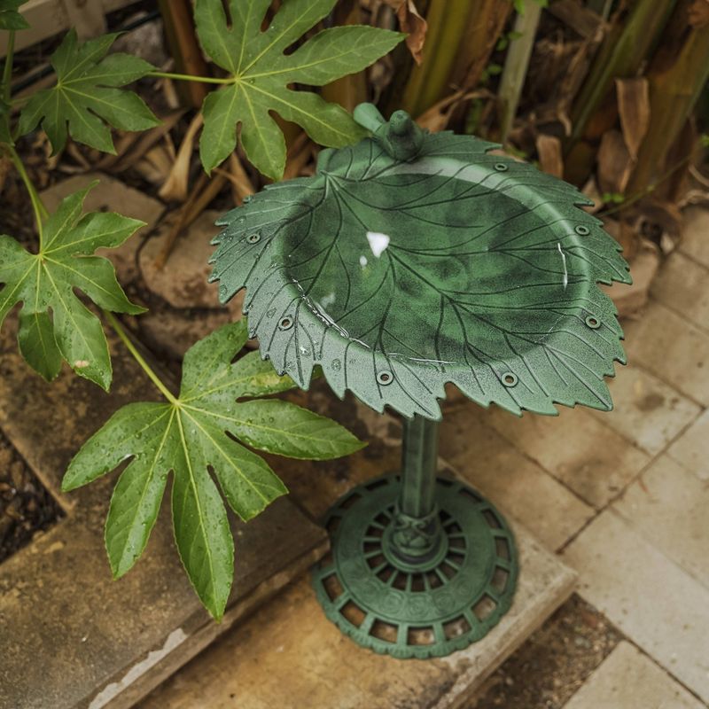 35" Lightweight Plastic Leaf Design Outdoor Birdbath and Birdfeeder Green - XBrand