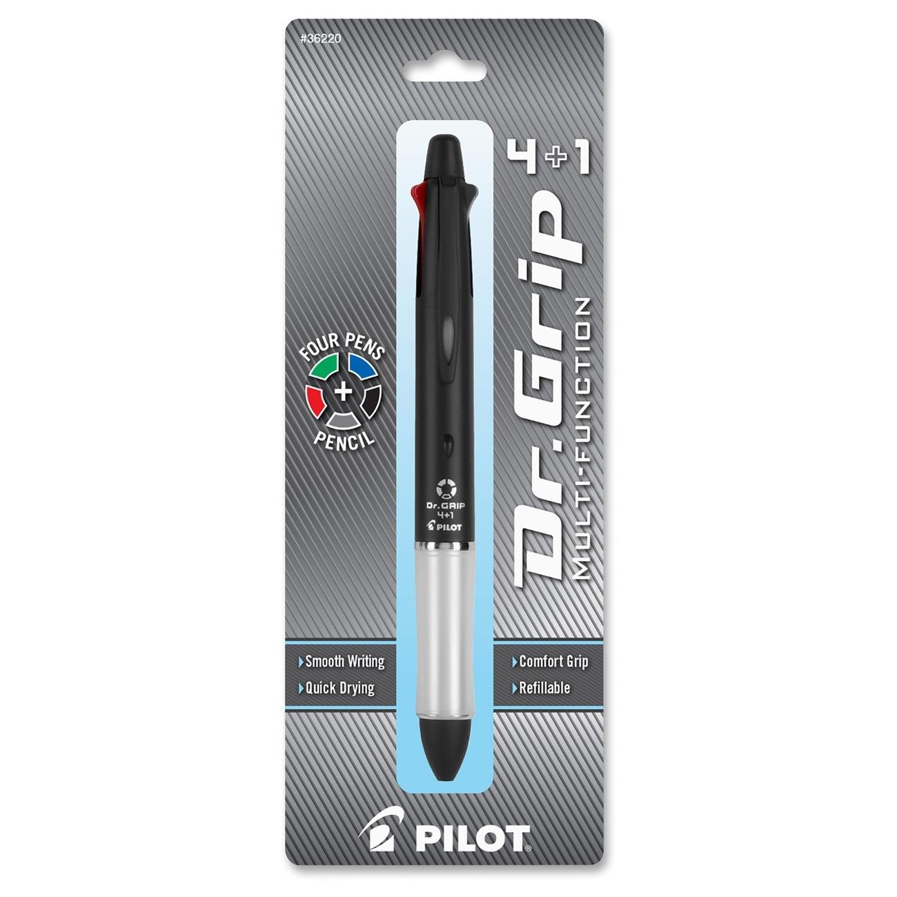 Pilot Dr. Grip 4 + 1 Multi-Function Pen/Pencil 4 Assorted Inks Black Barrel
