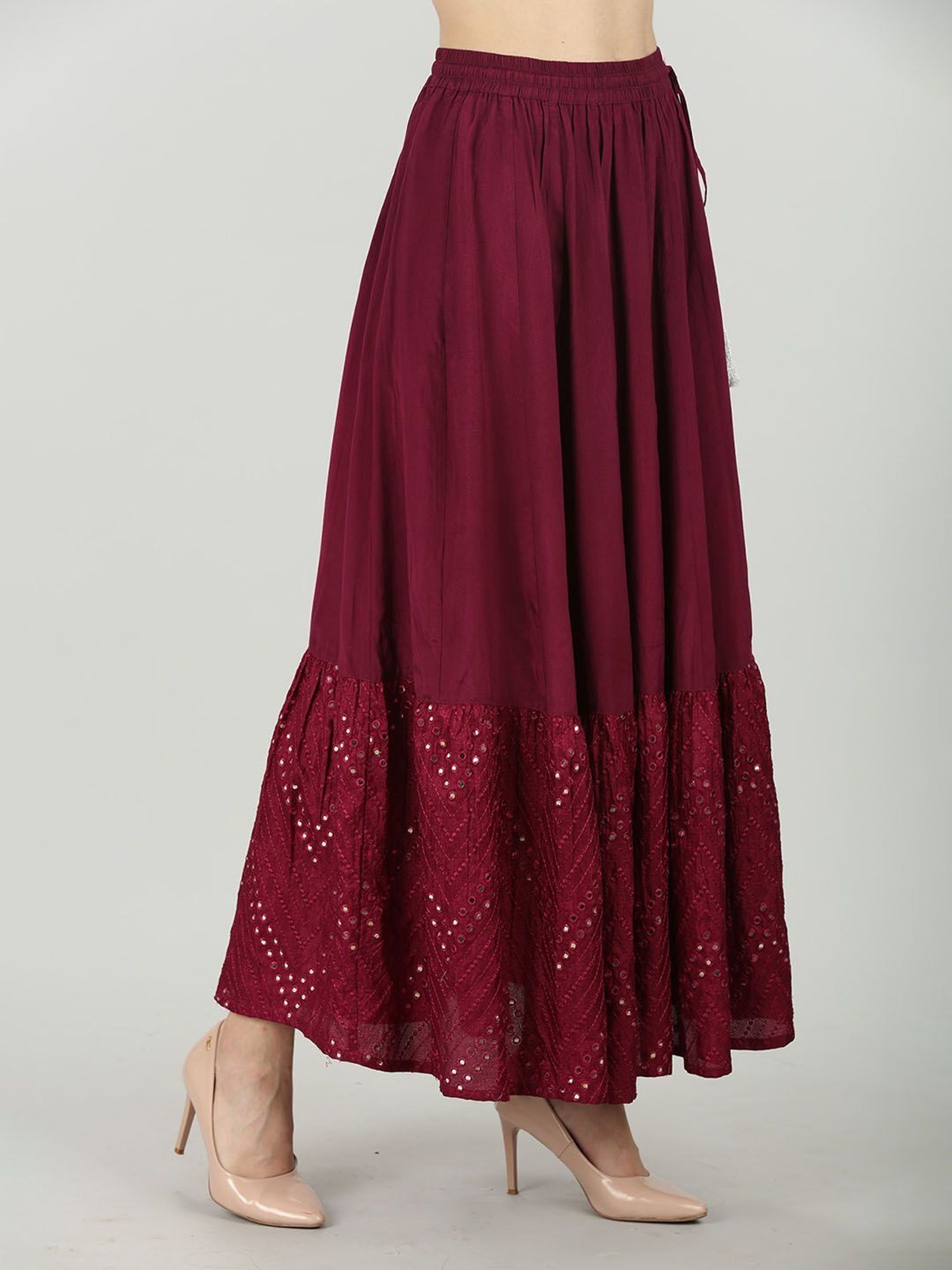 Mustard Wine Embellished Skirt