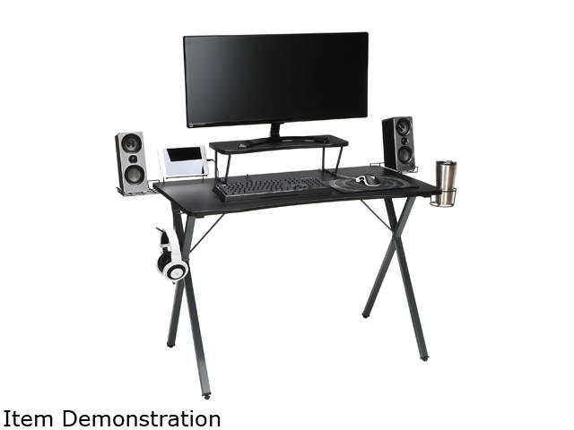 OFM Essentials Collection 55" Gaming Computer Desk, 35" Monitor Shelf, X-Base, in Gray/Black (ESS-1100-GRY-BLK)