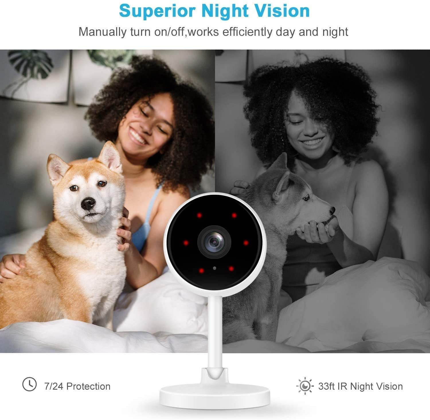 Home Security Camera, Littlelf 1080P FHD Indoor WiFi Wireless Camera with 2-Way Audio, Night Vision, Motion Detection for Pet/Elder/Baby Monitor, Cloud Storage and MicroSD Support (Not Included)