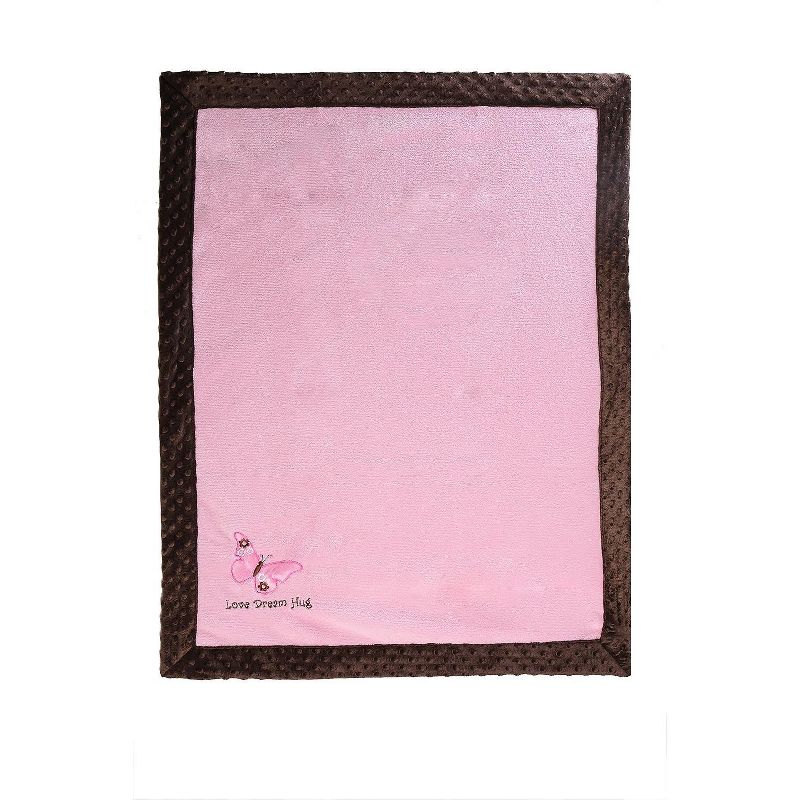 Bacati - Butterflies Pink/Chocolate Embroidered Blanket