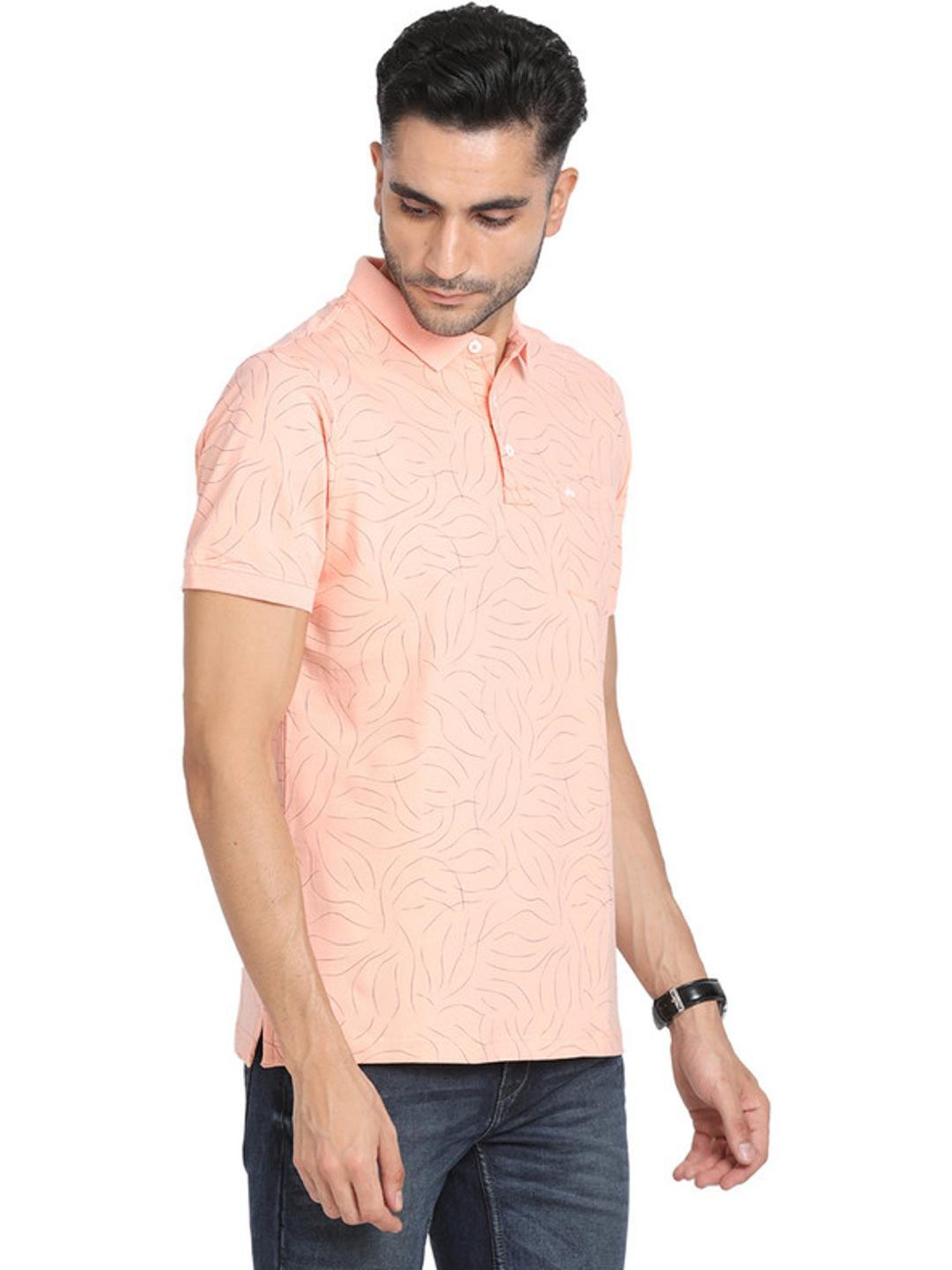 Turtle Peach Slim Fit Printed Polo T-Shirts