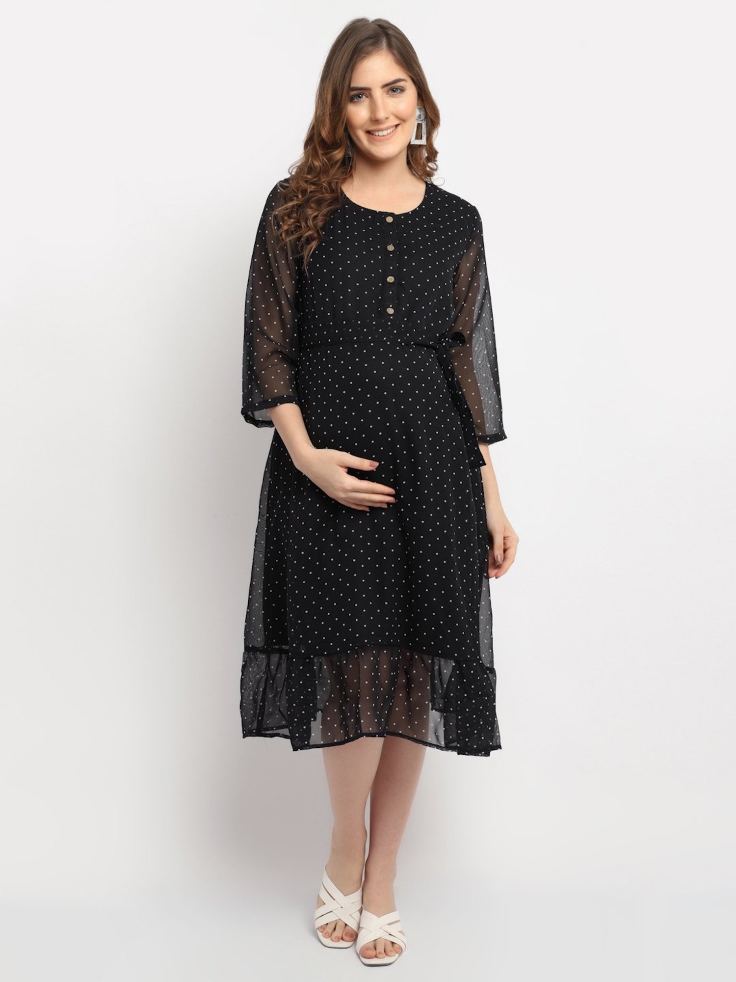 Moms Maternity Black Polka Dots Dress