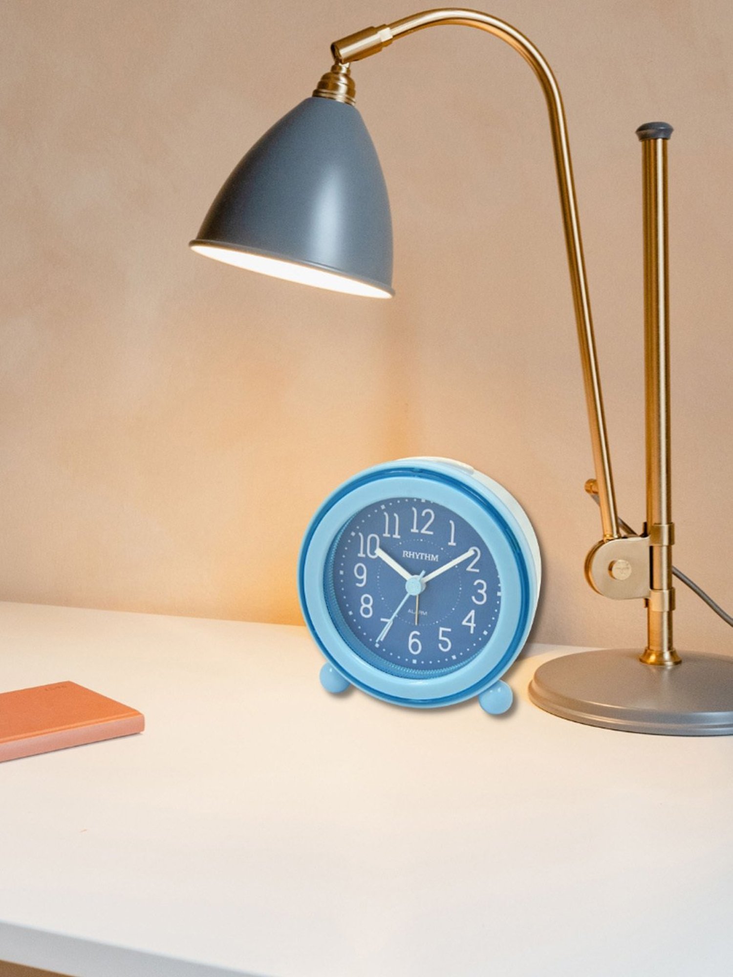 RHYTHM Blue Plastic Round Beep Alarm Sound with LED Flash Light Table Clock