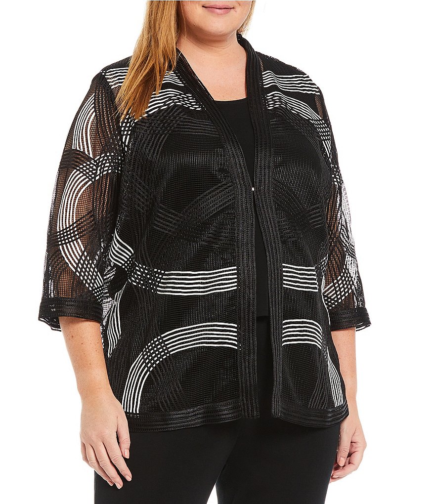 Ming Wang Plus Size Bracelet Sleeve Sheer Embellished Jacket