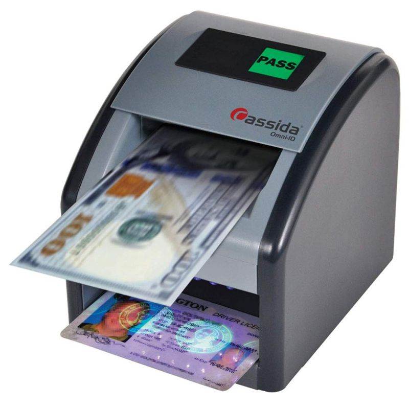 Cassida Omni-ID 2-in-1 Currency Counterfeit Detector with UV Identification Verification Lights &ndash; Bill Checker with Infrared, Magnetic and Ultraviolet Sensors - Easy to Read Pass/Fail Display