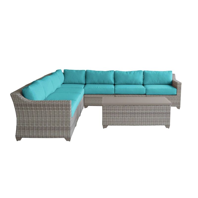 Fairmont 8pc Patio Sectional Seating Set with Cushions - Azure - TK Classics