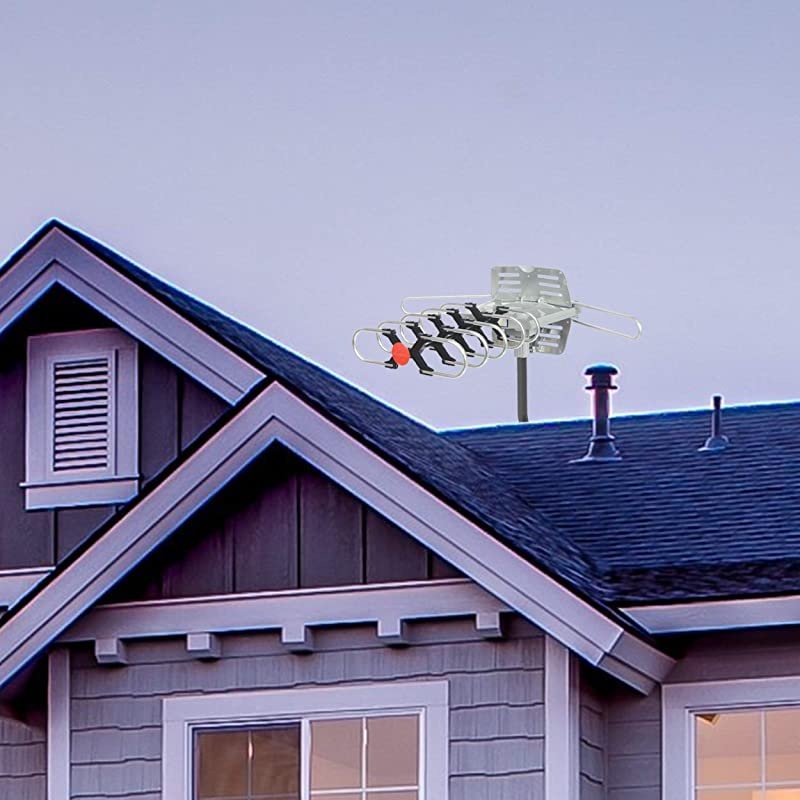 UPGRADED 2020 Version Outdoor Amplified Digital HDTV Antenna up to 150 Mile Range Motorized 360&deg; Rotation New Wireless Remote Control Free Mini Indoor Antenna