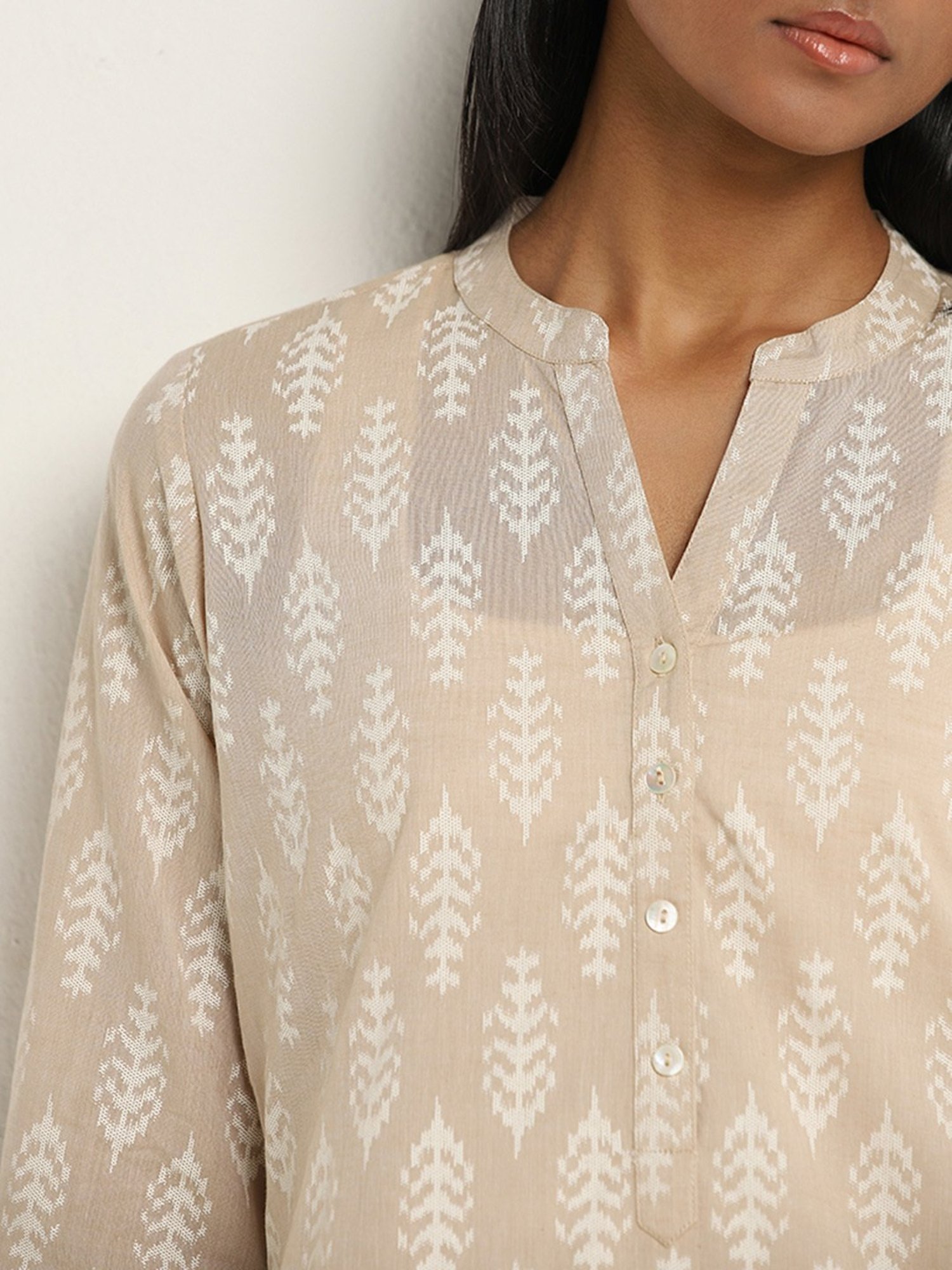 Utsa by Westside Beige Leaf Pattern Straight Kurti