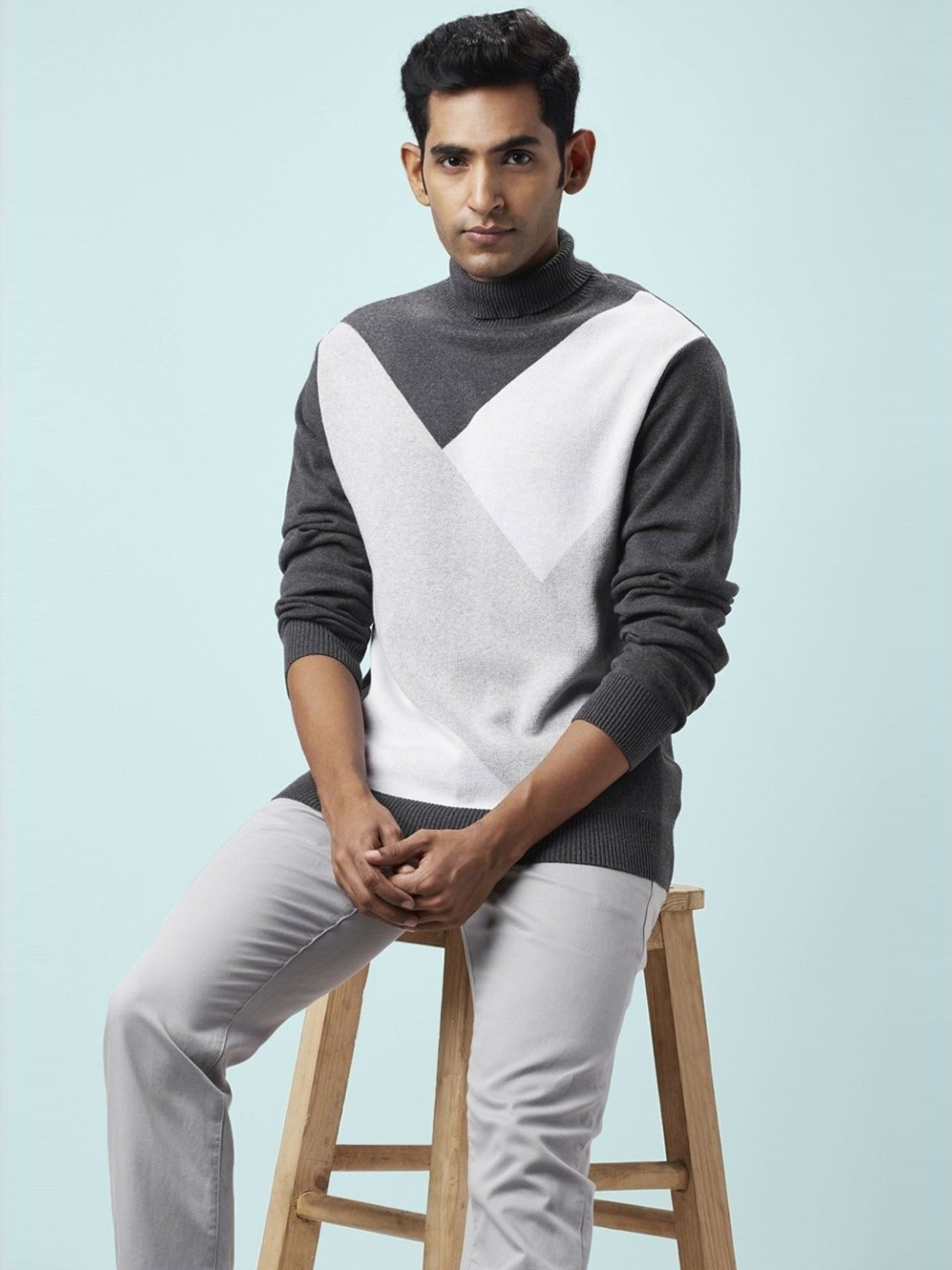 Byford By Pantaloons Black Cotton Regular Fit Printed Sweaters