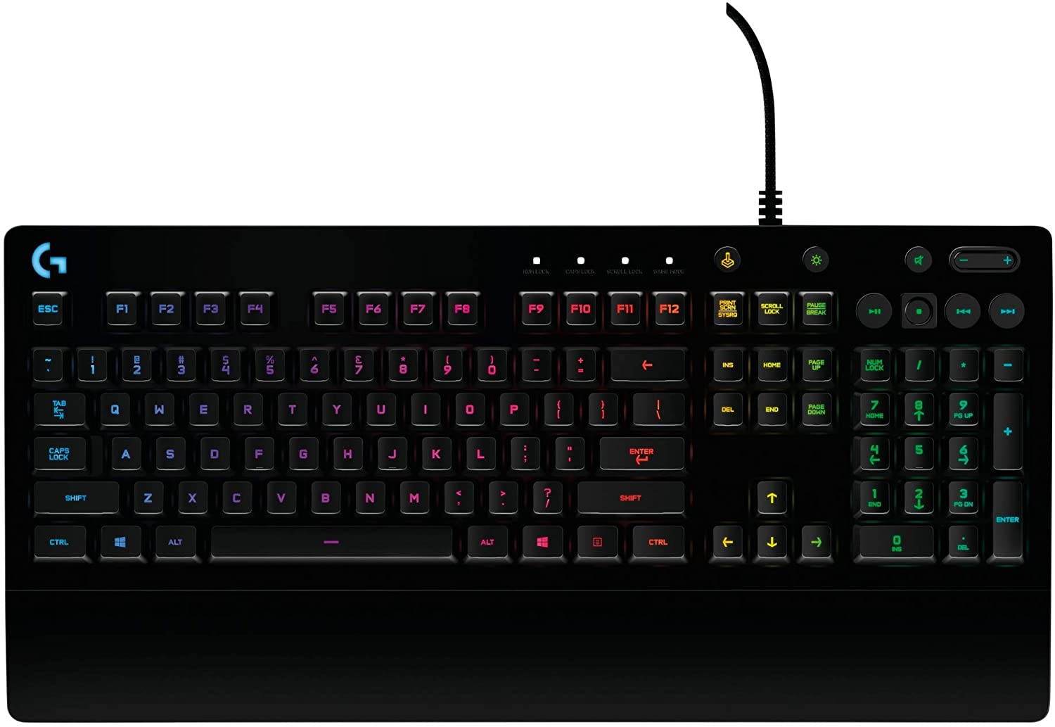 Brilliant Color Spectrum Illumination,Dedicated media control,Logitech G213 Gaming Keyboard with Dedicated Media Controls, 16.8 Million Lighting Colors Backlit Keys, Spill-Resistant and Durable Design