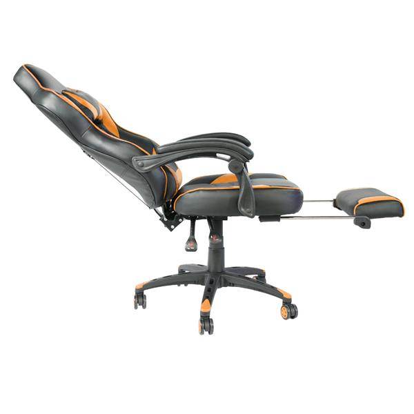 C-type Foldable Nylon Foot Racing Chair with Footrest Gaming Chair Massage Office Computer Adjustable Swivel Leather Chair High Back Desk Chair Headrest(Orange)