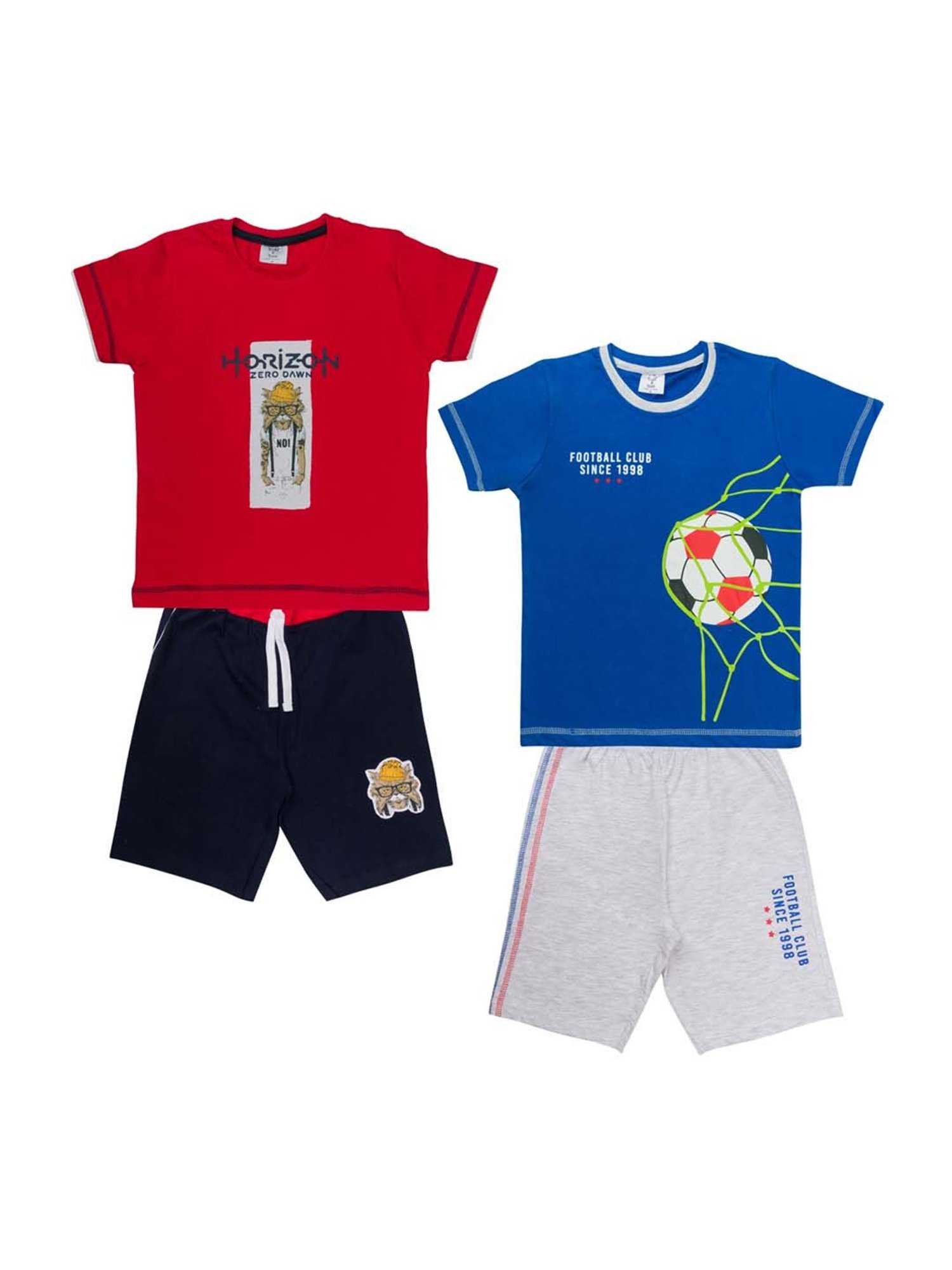 Todd N Teen Kids Red & Blue Cotton Printed T-Shirt & Shorts - Pack of 2