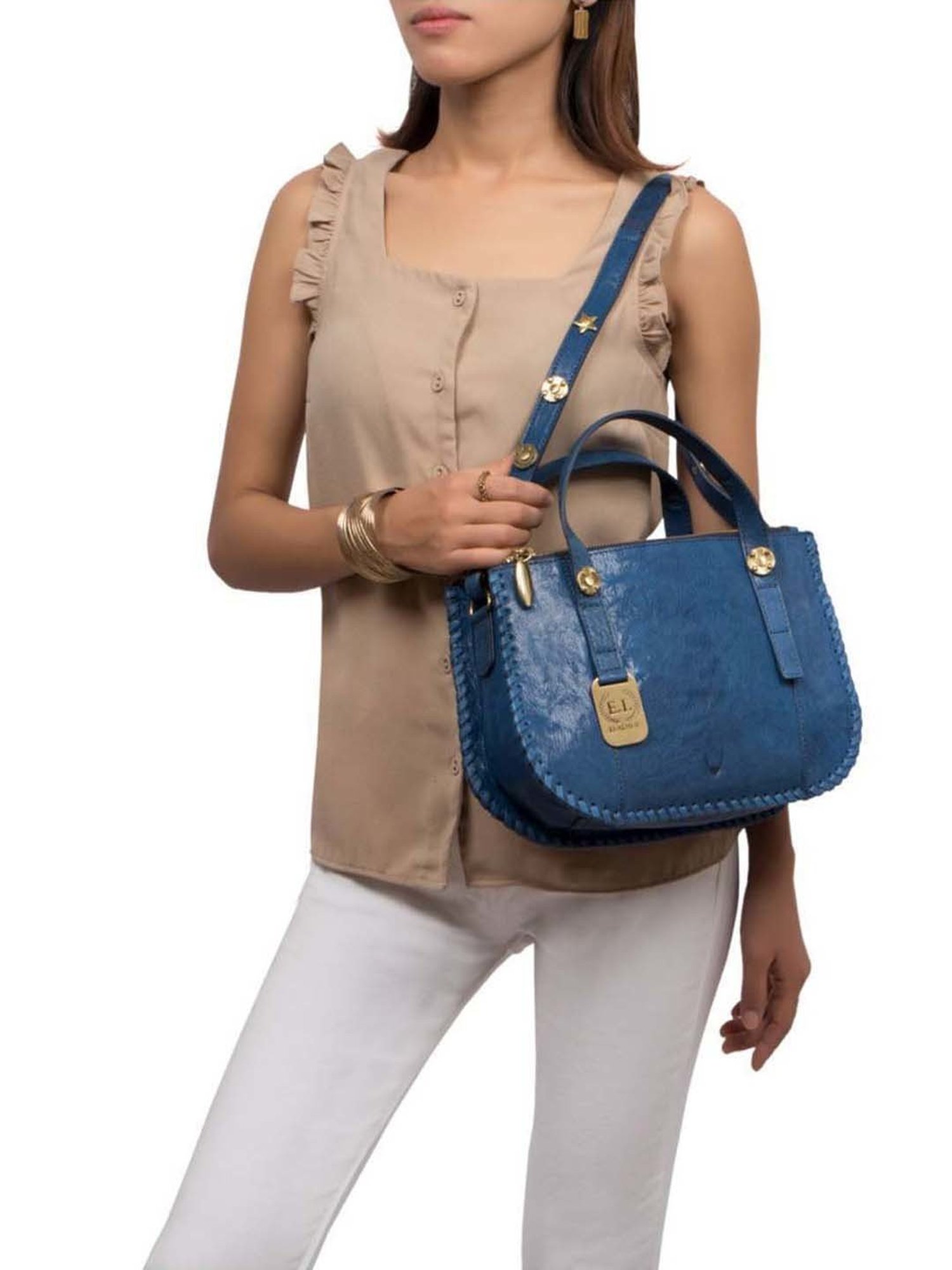 Hidesign Blue Solid Medium Handbag