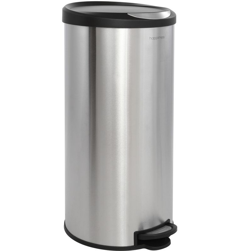 happimess Oscar Round 8-Gallon Step-Open Trash Can with FREE Mini Trash Can, Stainless Steel/Black